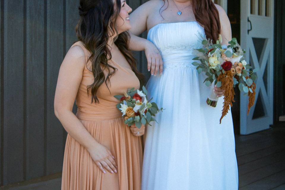 Bride and bridesmaid