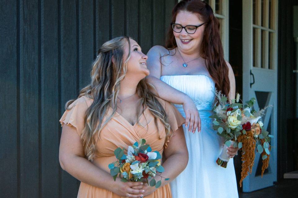 Bride and bridesmaid