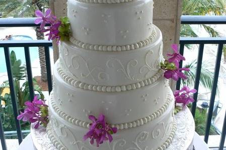 Purple orchids on a cake