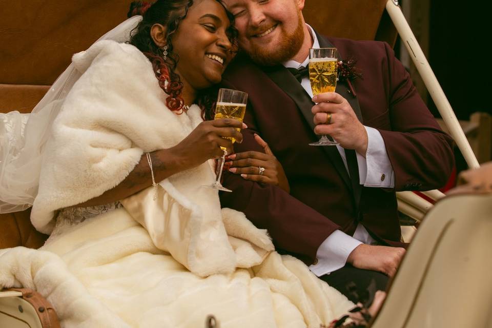 Couple Toasts in Carriage