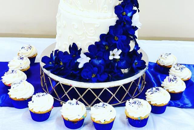 White and royal blue wedding