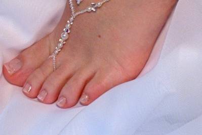 Bridal Barefoot Sandals for your destination beach wedding. Swarovski crystals and pearls are strung on Fireline with sterling silver clasps. Custom made to fit you!