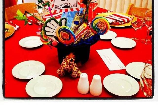 Circus theme Table Numbers. Red and white striped background with flecks of gold.  Coordinating items available.