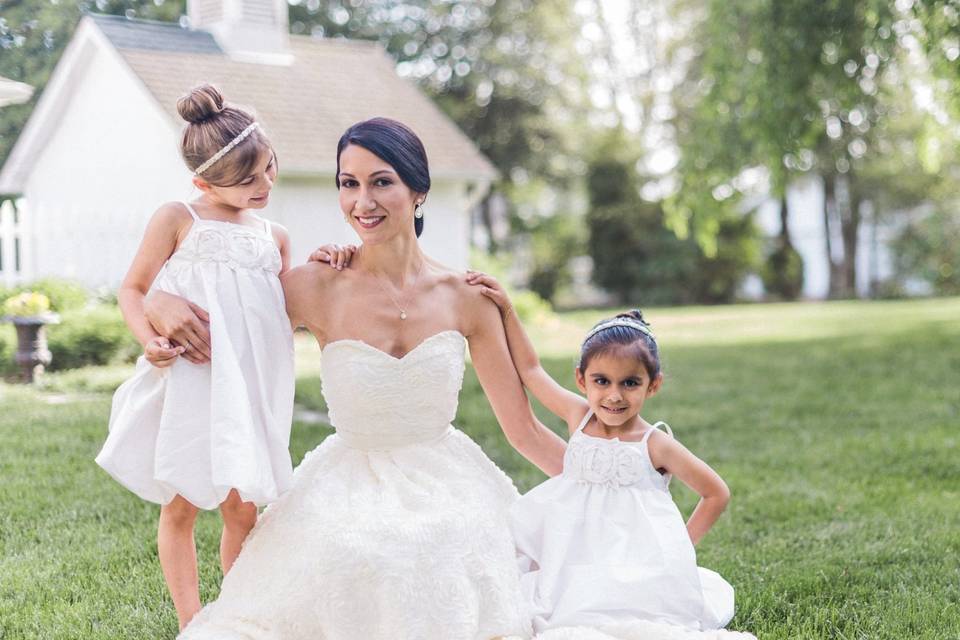 Bride and her flower girls