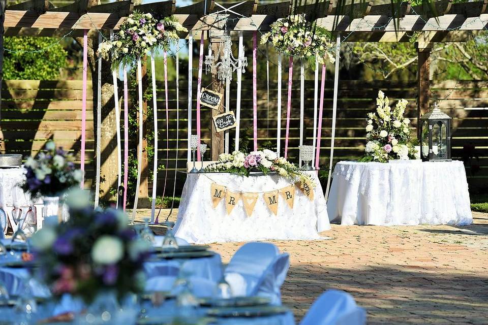 Outdoor wedding reception area