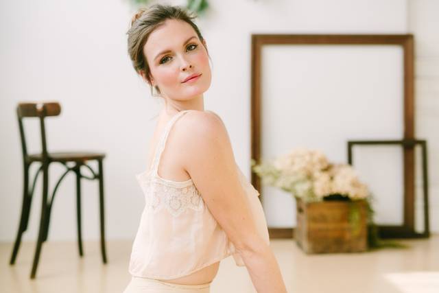 Simple makeup and updo hairstyle
