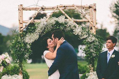 Couple's wedding kiss