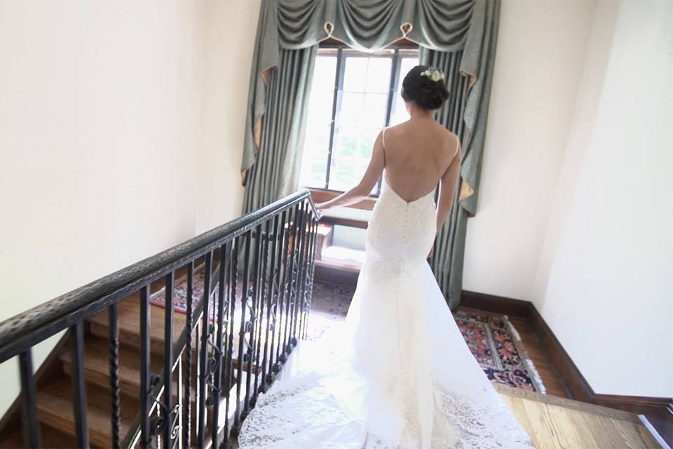 Beautiful bride on a staircase.