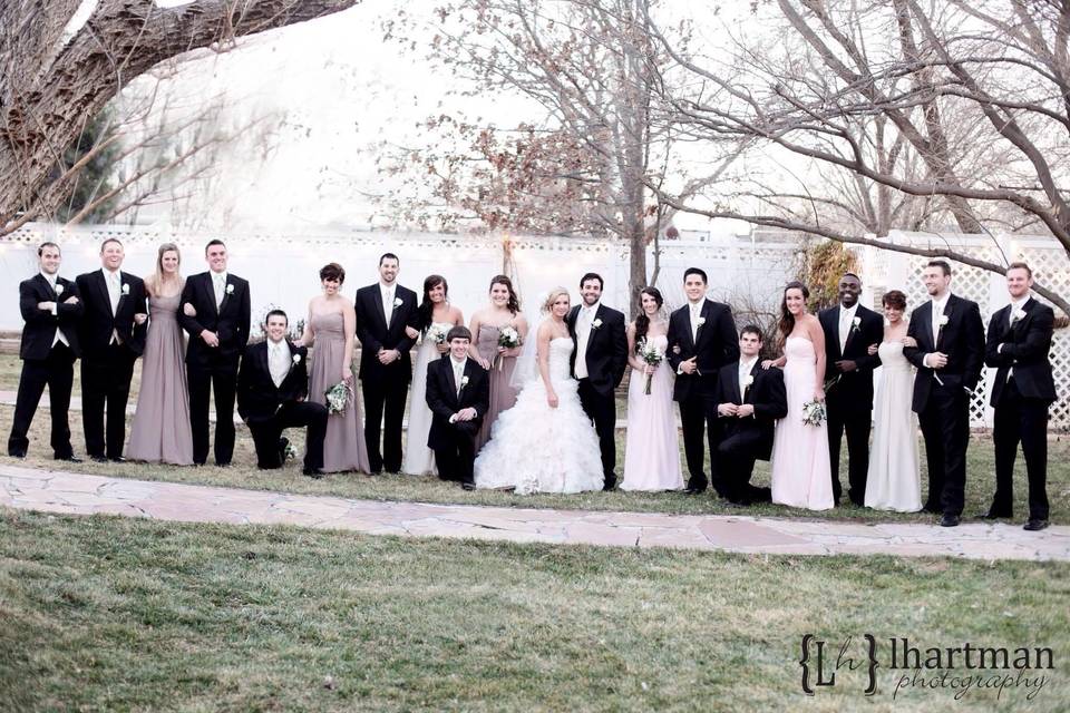 Newlyweds and their wedding party
