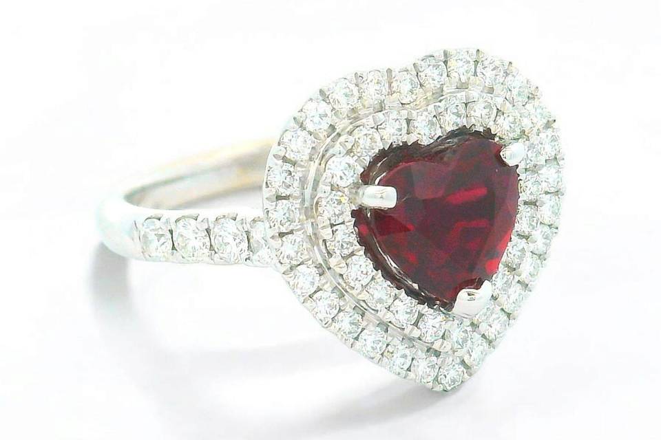 Ruby Heart and Diamond Ring