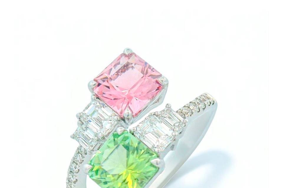 Pink and Green Tourmaline Ring