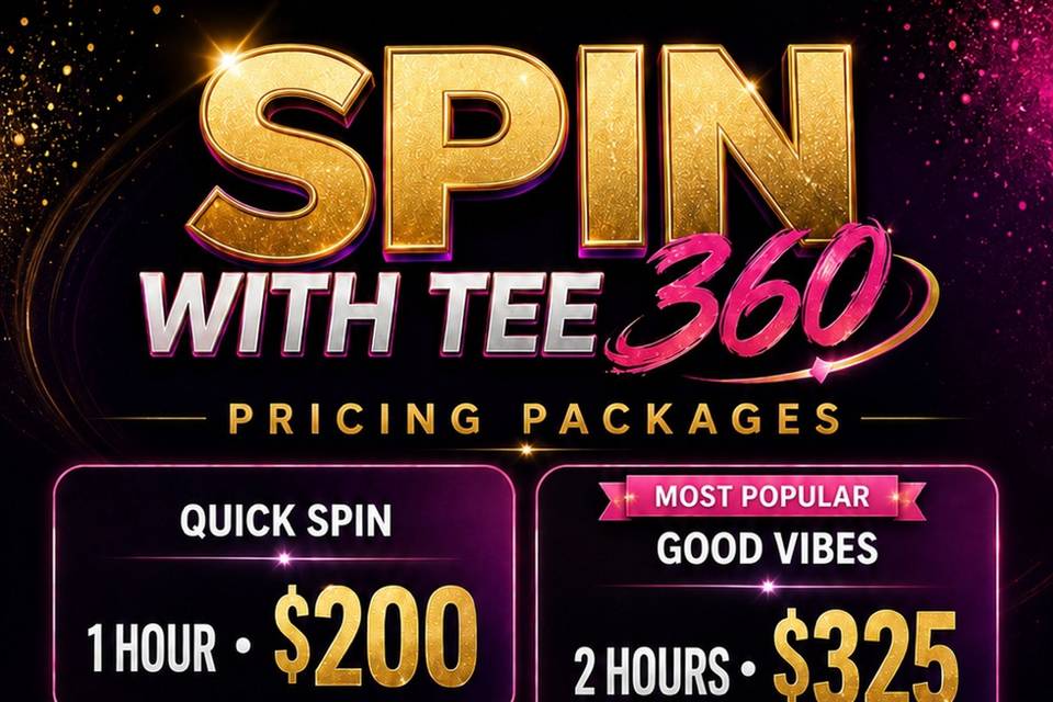 Spin with Tee 360 Pricing Packages