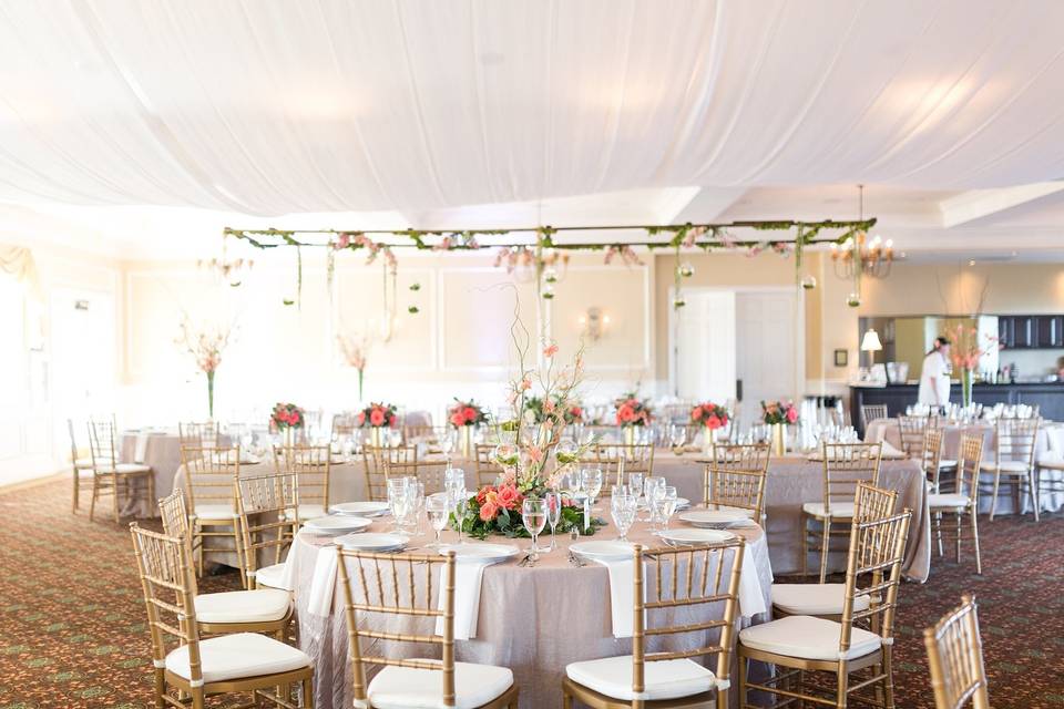 Round table setup with centerpiece