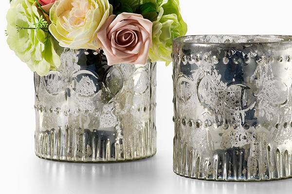 Mercury Glass Vases & Silk Flowers