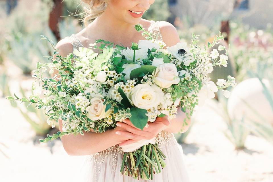 The bride holding a bouquet