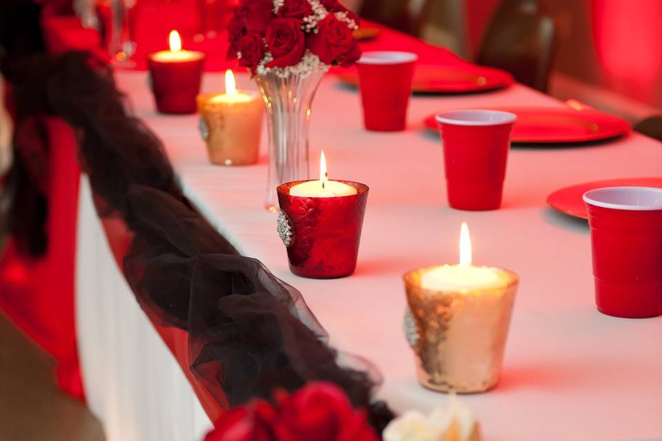 Long table setup with candle centerpiece
