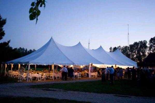 The white tents at night