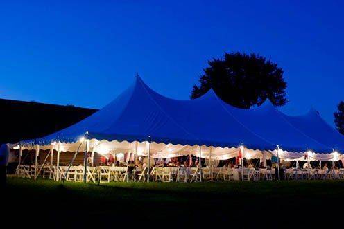 The white tents at night