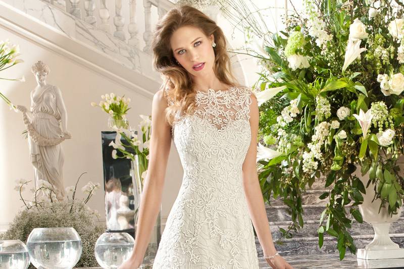 211This sophisticated form fitting beaded lace gown features intricate beaded embroidery on the bodice, low v back and a chapel train.