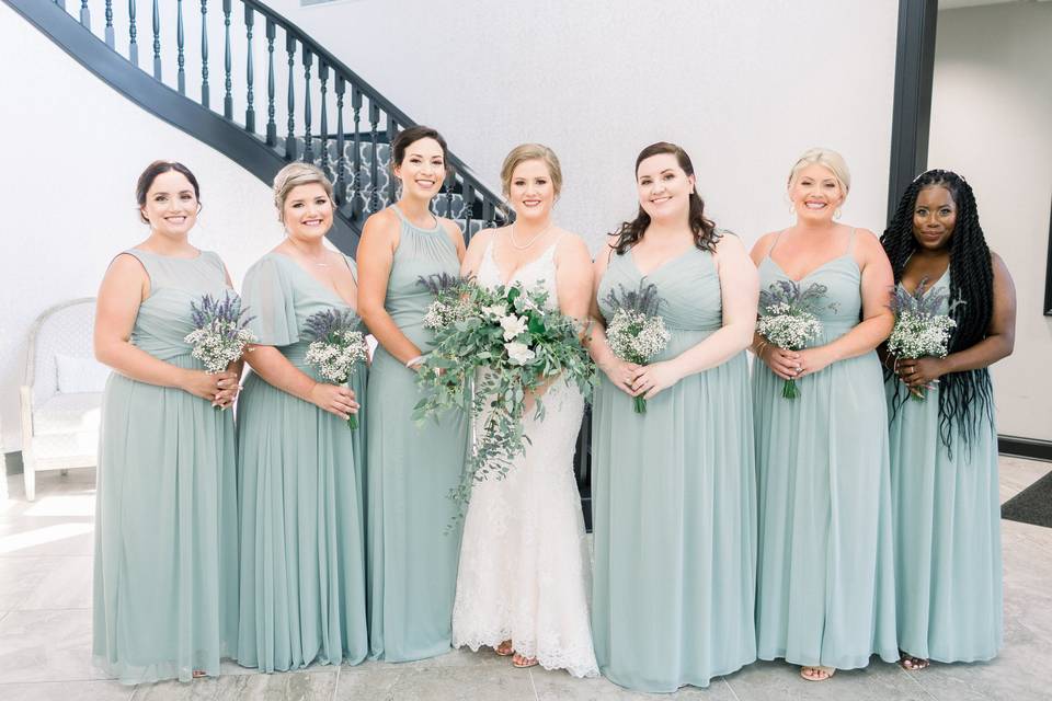 Bride and bridesmaids in dressing room