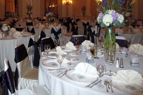 upstairs ballroom set up for reception.