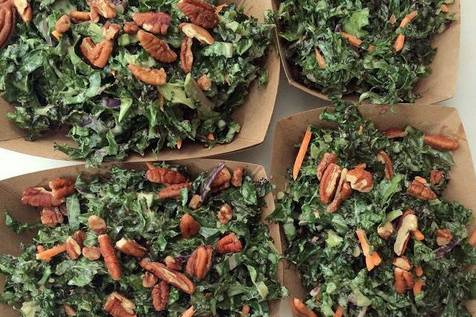 Kale Salad- chopped kale, shredded onions and carrots topped w/ toasted pecans. Vegan and Gluten-Free! (side option)