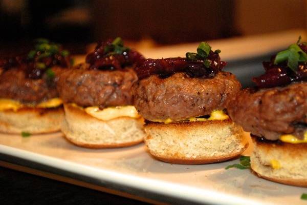 Topless Lamb Sliders with onion jam and cowboy mustard.
