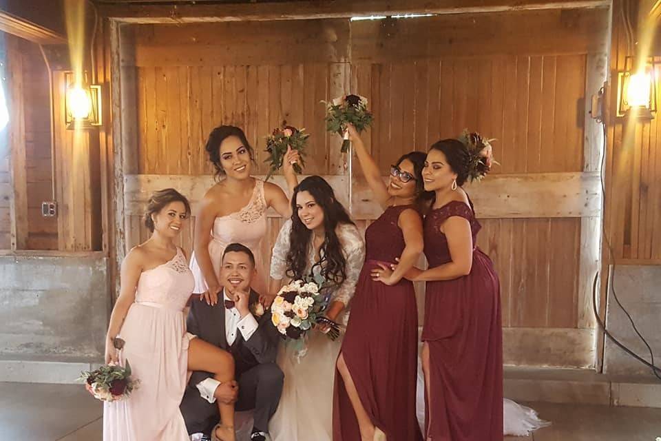 The couples with their bridesmaids