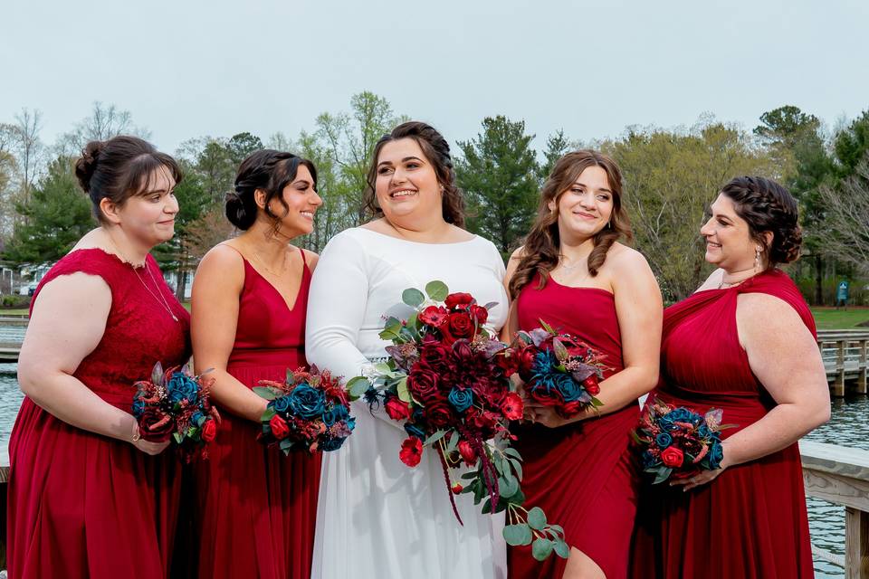 Bride with her bridesmaids