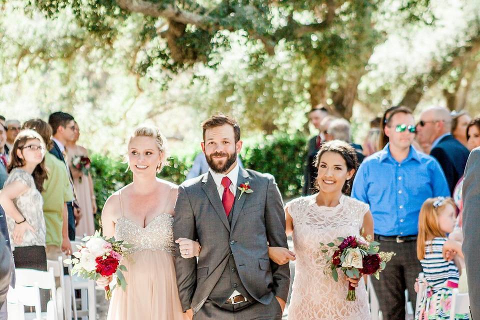 The couple with the bridesmaids and groomsmen