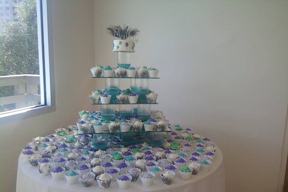 Peacock Theamed wedding. All cupcakes