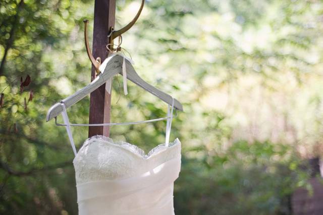 wedding dress hanging at MillCreek Barns in Michigan