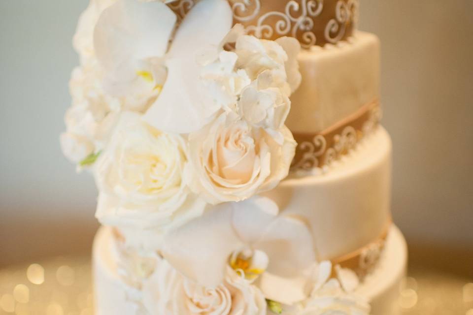 Tall white rose cake