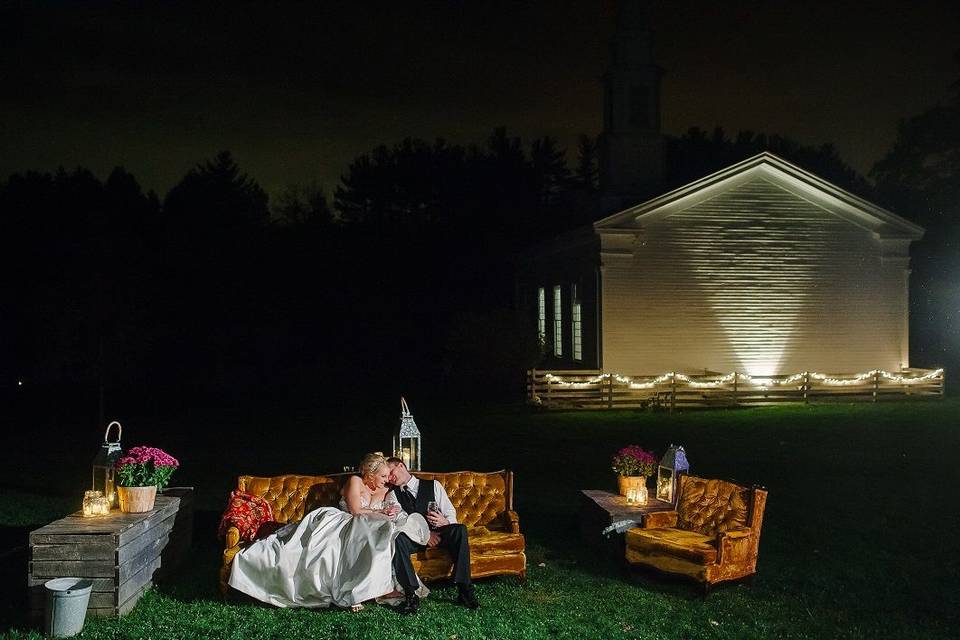 Hale Farm Meeting House at night