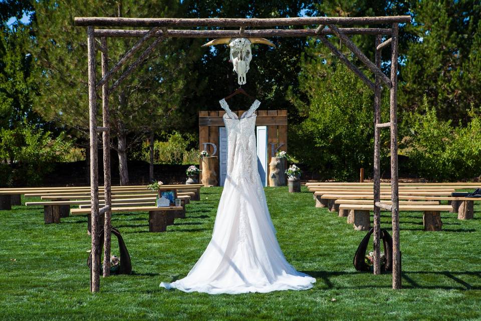 Ceremony Site + Wedding Dress