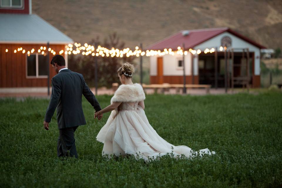 LBR Bride + Groom and lights