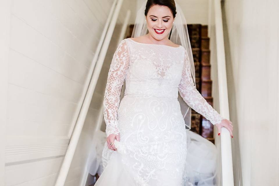 Bride down the stairs