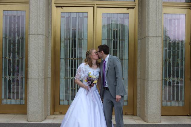 Couple exiting temple