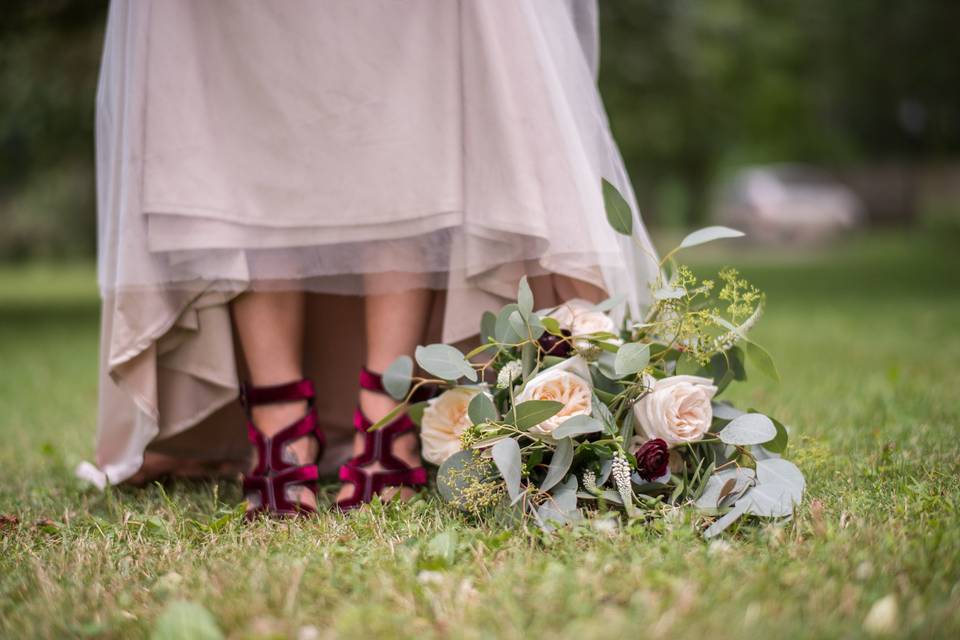 Bridal shoes and flowers