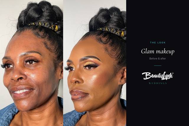 Glam makeup before and after