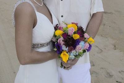 On beach with bouquet