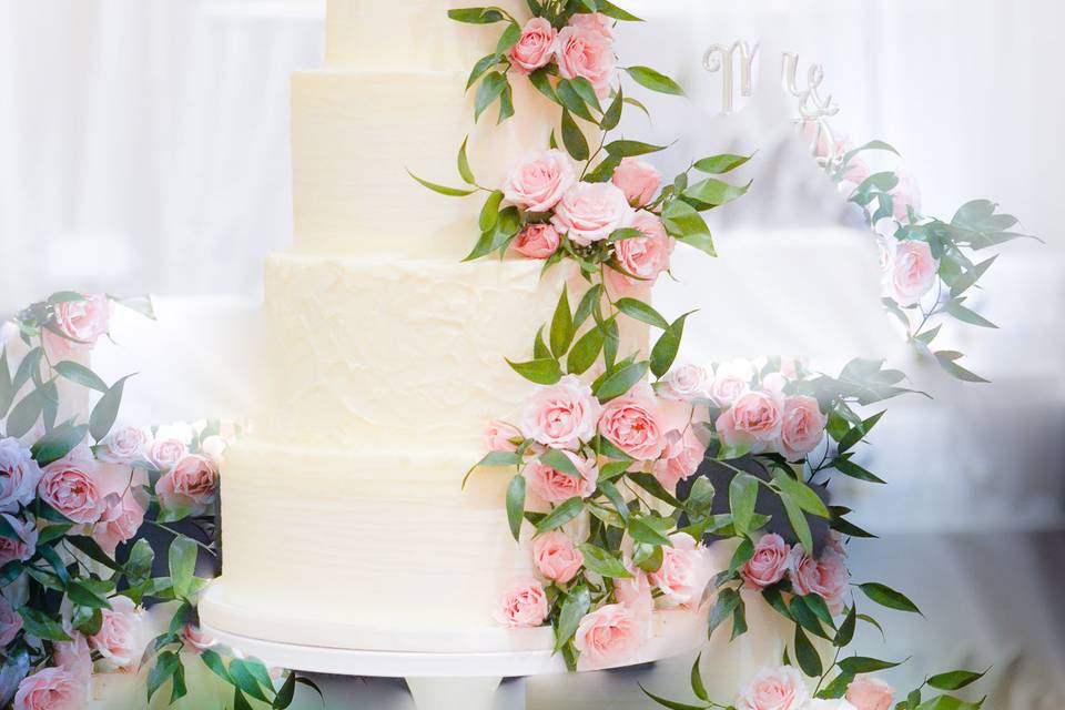 Wedding cake with Pink Cascade