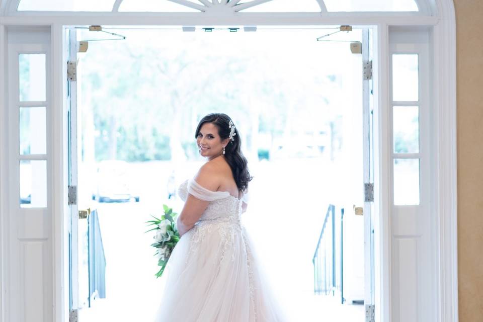 Bride standing in doorway