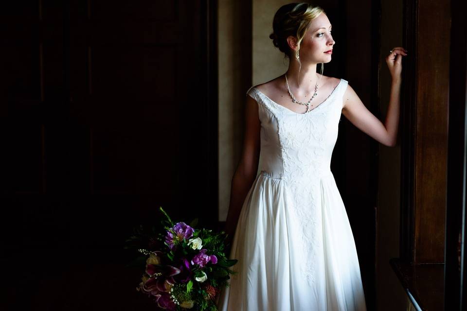 Bride looking out the window