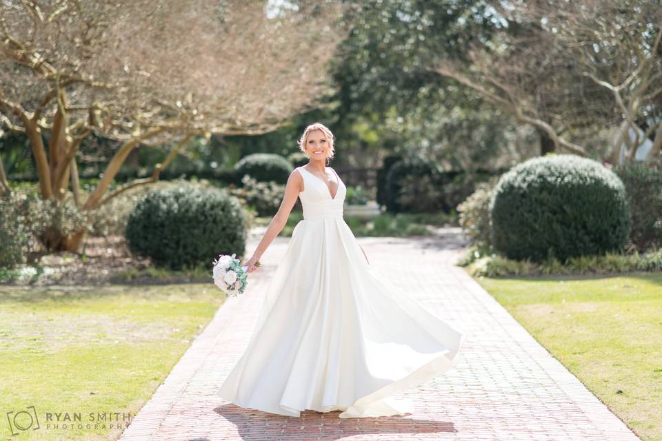 Bride spinning her dress