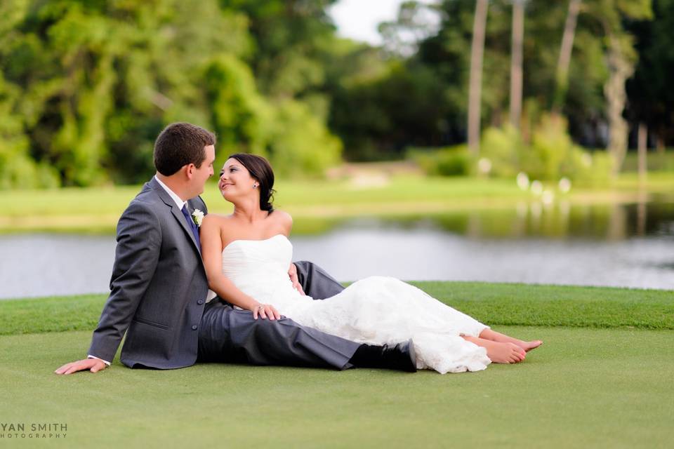 Laying together on golf course