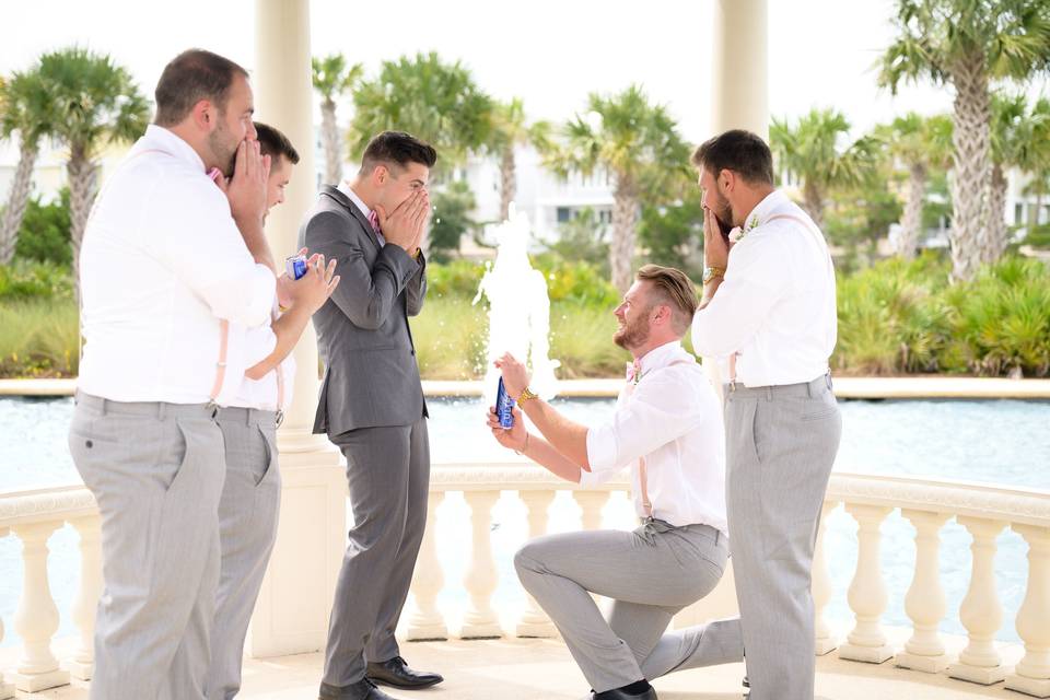 Beer proposal with the groom