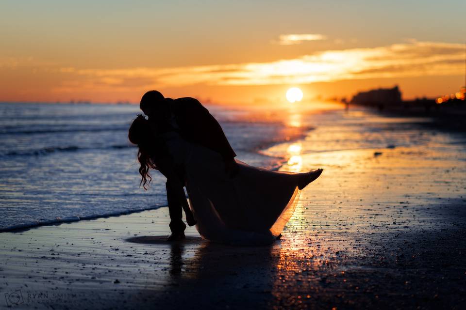 Sunset silhouette by the ocean