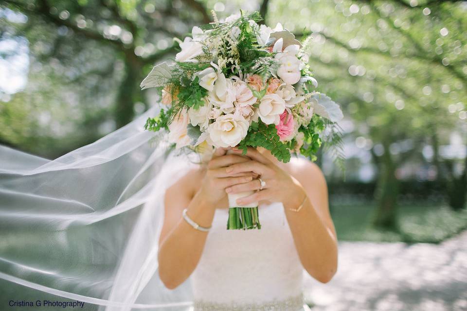 Bride holding a wedding flower bouquet