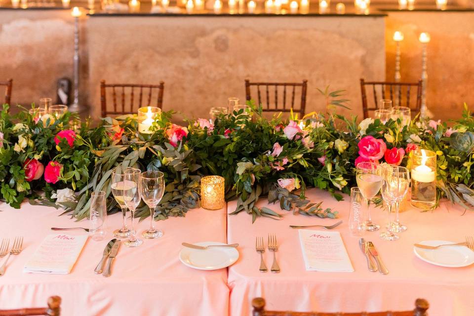 Table setting with flower and candle decorations